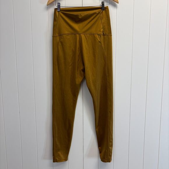 Fabletics Gold Shiny Maternity Athleisure Activewear Leggings Size L Maximalist - Picture 3 of 7